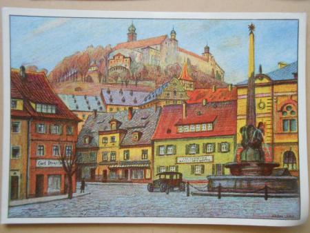 2 Karten KULMBACH Plassenburg Luitpold  Marktplatz Oldtimer Hermann Lenz um 1940
