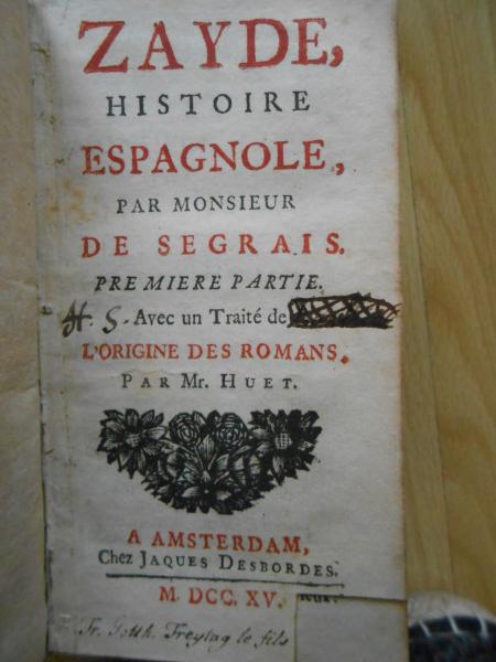 Zayde Histoire Espagnole Segrais Amsterdam Lafayette Huet SPANIEN 1715 Kästner 