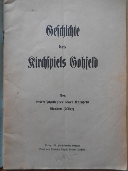 Geschichte des Kirchspiels Gohfeld Löhne 1935 Karl Kornfeld Verden