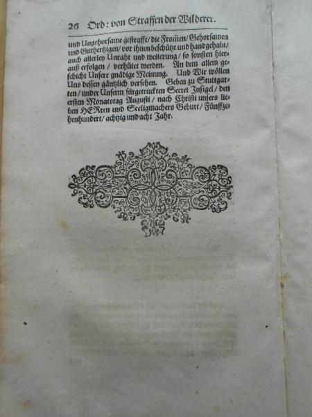 JAGD Wilderei WÜRTTEMBERG 1669 chasse hunting Rößlin Stuttgart