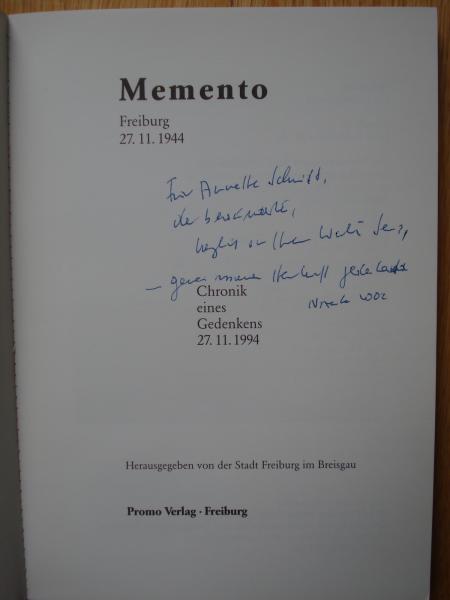 FREIBURG Breisgau Luftangriff 27.11.1944 Memento  Widmung Walter JENS Weltkrieg