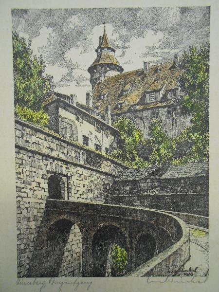 2 Repros Nürnberg Fleischerbrücke und Burgaufgang von Karl Winkel München 