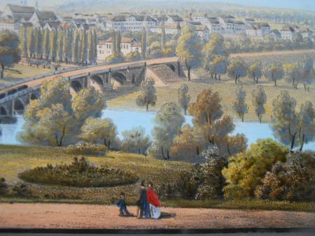 Biedermeier Cannstatt Stuttgart Neckar Eisenbahn Brücke Zug railway um 1848 RAR