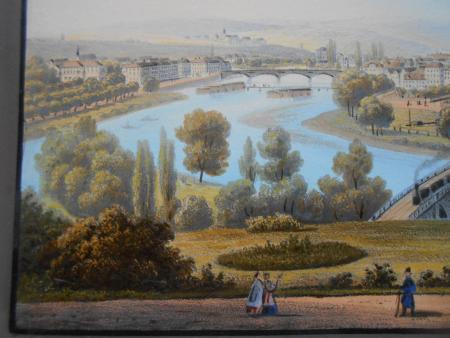 Biedermeier Cannstatt Stuttgart Neckar Eisenbahn Brücke Zug railway um 1848 RAR