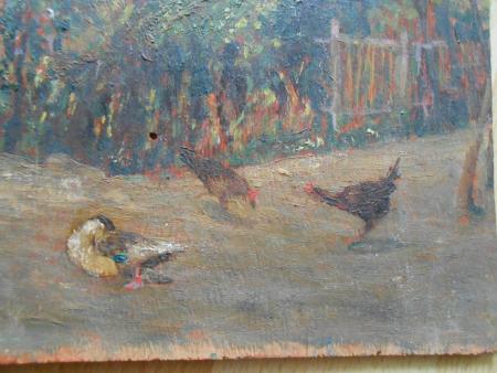 G. Gibelli Bauernhof Rustico Hühnerhof  Ente Huhn Impressionismus Ölgemälde 1920