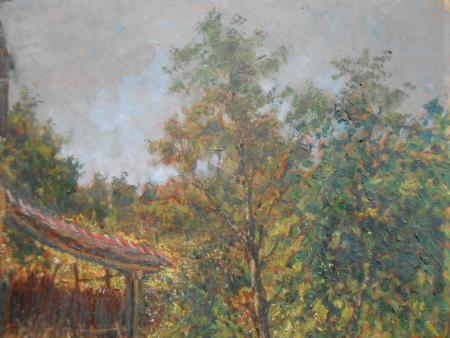 G. Gibelli Bauernhof Rustico Hühnerhof  Ente Huhn Impressionismus Ölgemälde 1920