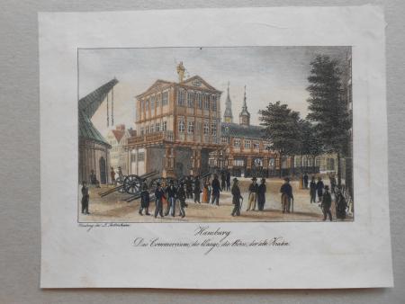 HAMBURG BÖRSE Das Commercium, Die  Waage, Alter Krahn Litho um 1830 Stettenheim