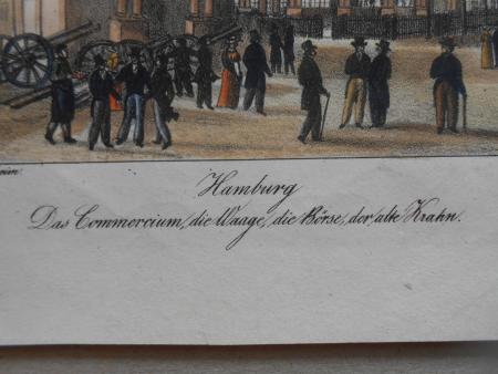 HAMBURG BÖRSE Das Commercium, Die  Waage, Alter Krahn Litho um 1830 Stettenheim
