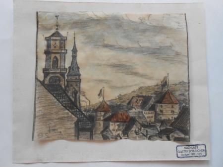 Gustav Schleicher STUTTGART Stiftskirche Altes Schloss Zeichnung um 1910