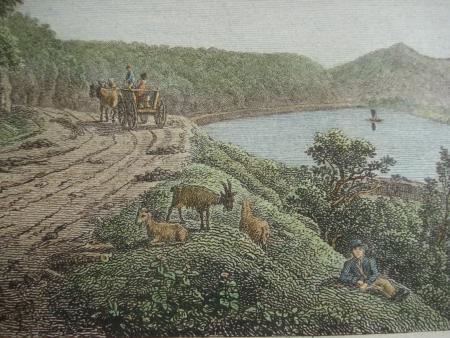 APOLLINARISBERG Remagen J. Roux Kupferstich um 1800  altkoloriert