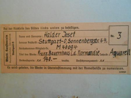 Josef HALDER Stuttgart Sonnenberg Haus i. d. NORMANDIE ca 1940 Kunstverein Sttg