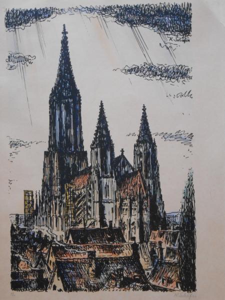 KARL SCHÄFER Geislingen Göppingen MÜNSTER ULM 2 große Farblithografien signiert