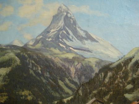 J. TEXTOR Winkelmatten mit MATTERHORN Zermatt Schweiz Ölgemälde datiert 1970
