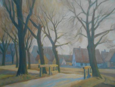 Hermann Lenz Dahlen Jerichow  Nürnberg Gaismannshof 1928 Dorf im Frühnebel