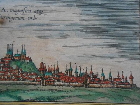 Erfurt Erdfordia Dom Thüringen Kupferstich aus  Braun und Hogenberg altkoloriert