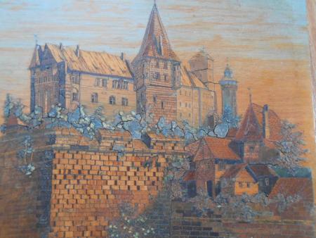 Johann Adelhard Nürnberg Burg  Mosaikbild ca 3000 Natur Holz Teile dat. 1892