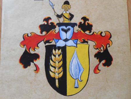Familie PFLEIDERER Wappen Tuschezeichnung um 1970, signiert Weng