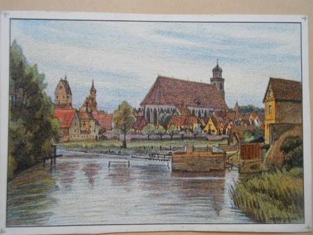 4x DINKELSBÜHL Bäuerlinsturm Stadtmühle Weinmarkt Rothenburger Tor Hermann Lenz 