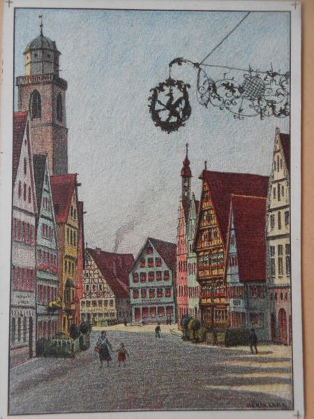 4x DINKELSBÜHL Bäuerlinsturm Stadtmühle Weinmarkt Rothenburger Tor Hermann Lenz 