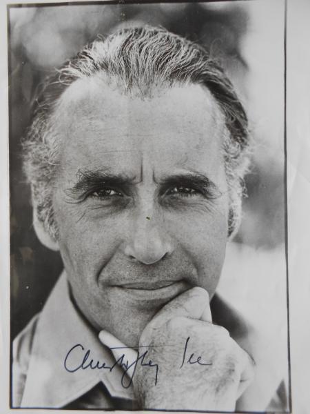 Original Autogramme CHRISTOPHER LEE Dracula Vampir Hollywood Kino Film Warner 