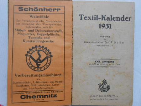 Textil - Kalender 1931 E. Möller Reichenbach Verlag Loewenthal Spinnerei Weberei