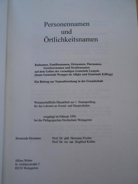LEUPOLZ WANGEN Kißlegg Allgäu Namensforschung Alfons Weber Weingarten Namen RAR!