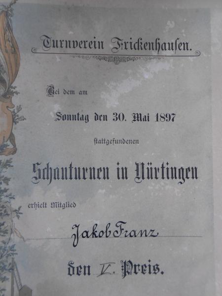 Turnverein Frickenhausen Schauturnen Nürtingen 1897 Jakob Franz Barren Gneiting 