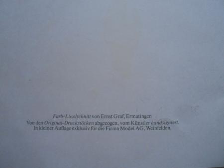 Ernst Graf Bern Ermatingen Linolschnitt signiert Model AG Weinfelden Schweiz 