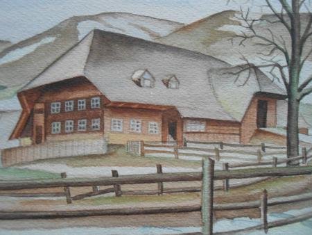 Haus in Bernau Riggenbach Schwarzwald Aquarell neusachlich signiert von Hoffmann