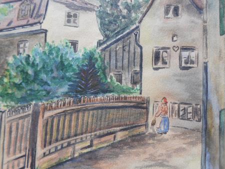 Heldenberg Hollabrunn Schmida Weinviertel Österreich Kirchturm Aquarell