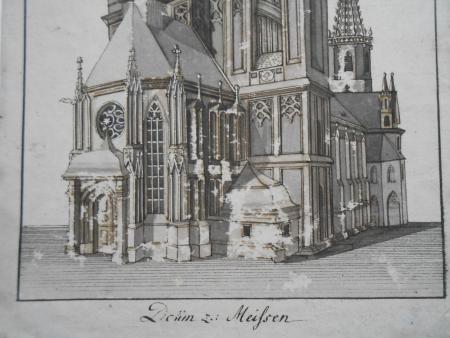 Dom zu Meißen Misena Sachsen  Handzeichnung von E. Rösch 1806 Baugeschichte