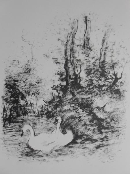 René DEMEURISSE Schwan Schwäne Swan Cygne Cigno 2 Lithografien von 1943