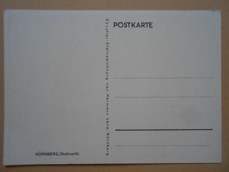 Künstler-Litho-Postkarte von Hermann Lenz Dahlen NÜRNBERG Obstmarkt