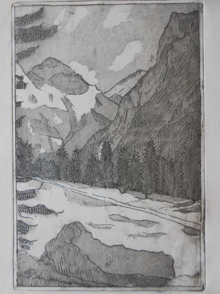 OYTAL Oybach Gruben Oberstdorf Radierung von 1983 signiert Holler (?)