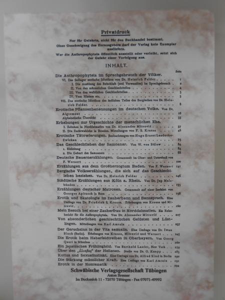 Anthropophyteia Sexualkunde Volkskunde Anthropologie Reprint