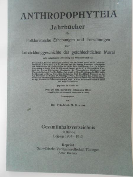 Anthropophyteia Sexualkunde Volkskunde Anthropologie Reprint