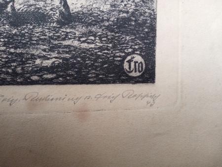große radierung erich rohrhirsch rar ansicht von ULM Donau 1942 stuttgart spitz
